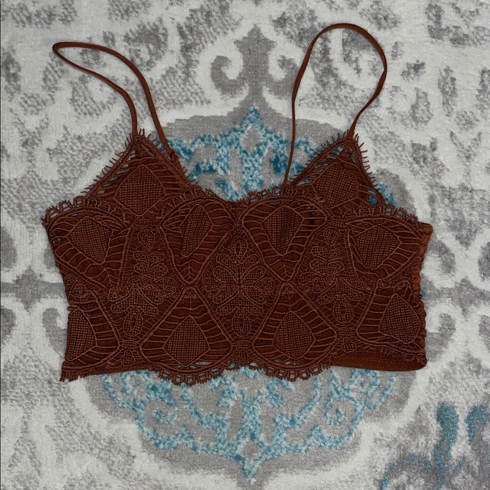 Brown Lace Crop Top